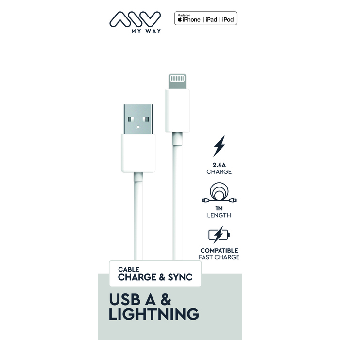 CABLE USB-A LIGHTNING 1M BLANC
