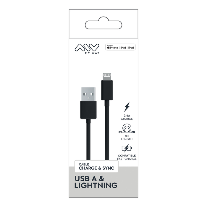 CABLE USB-A LIGHTNING 1M NOIR