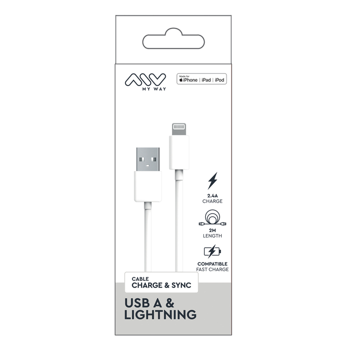 CABLE USB-A LIGHTNING 2M BLANC