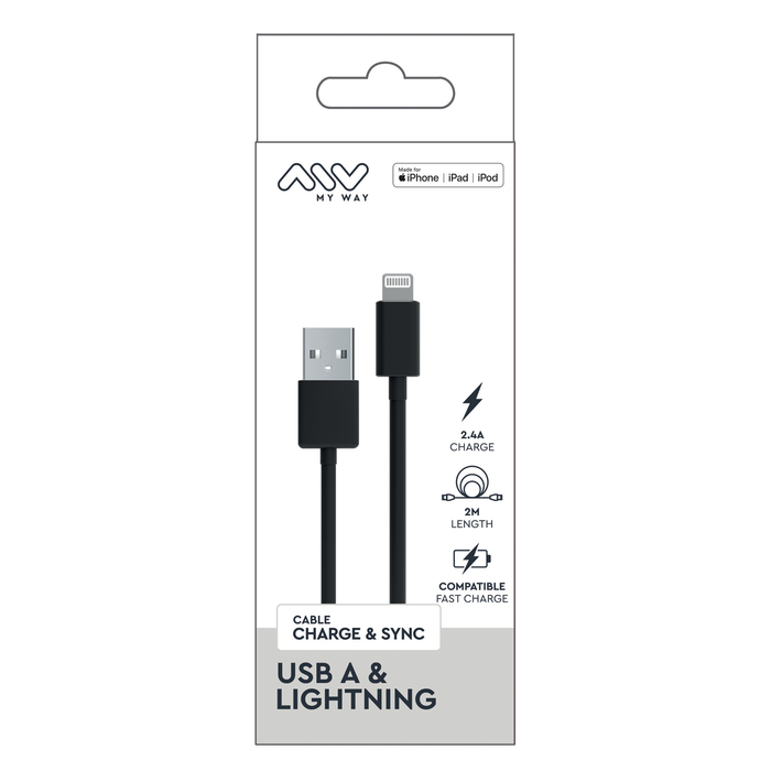 CABLE USB-A LIGHTNING 2M NOIR