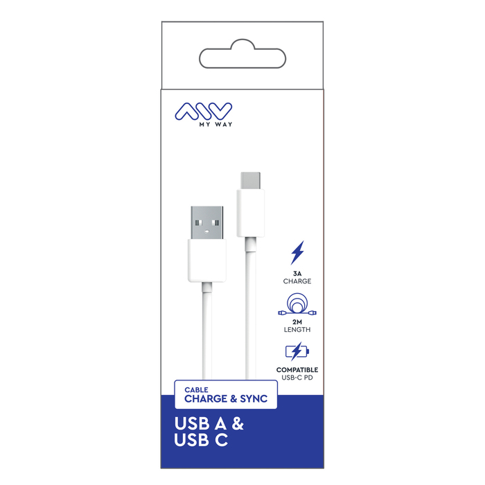 CABLE USB-A USB-C 2M BLANC