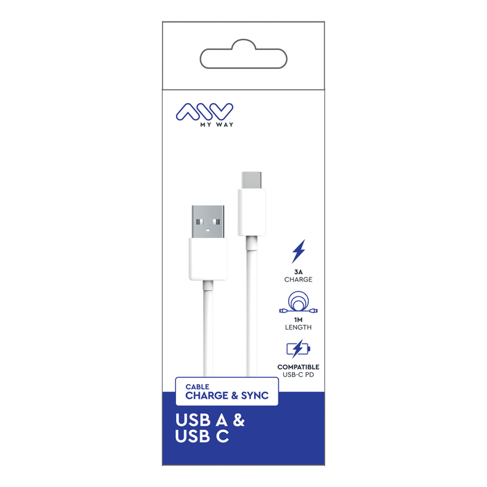 CABLE USB-A USB-C 1M BLANC